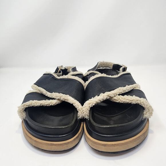 Alohas Marshmallow Black Leather Platform Sandal Women Size 39 US 8 Sherpa Lined - Picture 3 of 9